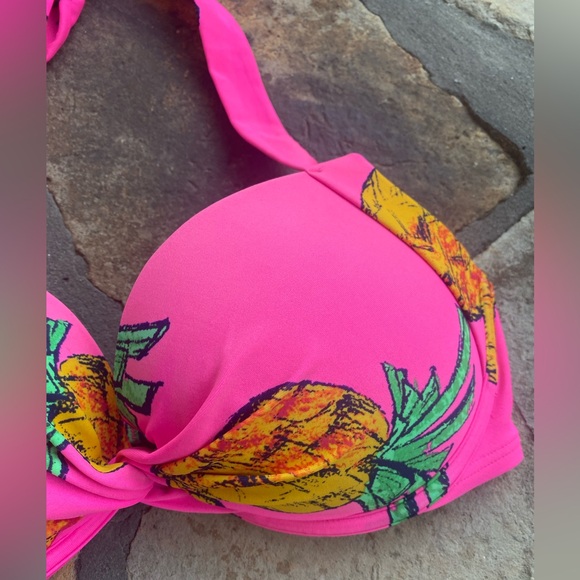 Aerie Pink Pineapple Floral Push Up Bikini LIKE NEW Swim Top - Size 34D - Picture 2 of 10